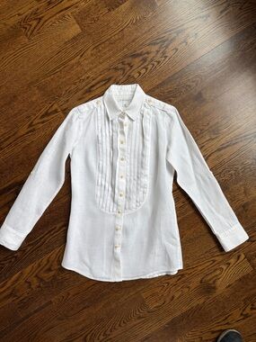 Banana Republic White Pintuck Button-Down Linen Tunic